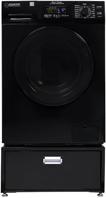 Equator Advanced Appliances All-in-one Washer Dryer Ventless FULLY BUILTIN 0-CLEARANCE 1.62cf/15lbs 110V 1400RPM with Pedestal EZ 4700 C + PDL 4455 Black