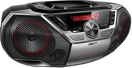 Philips Portable Boombox CD Player Bluetooth FM Radio MP3 Mega Bass Reflex Stereo Sound System with NFC, 12W, USB Input, Headphone Jack, and LCD Display