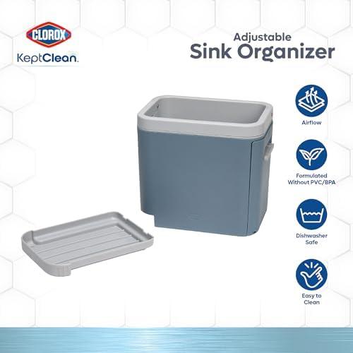 Ginsey 59360 Clorox KeptClean Kitchen Sink Organizer – Space-Saving Organization of Dish Soap, Scrub Brushes, and Dish Towels, Fold-Down Shelf for Sponges and Jewelry, Drainage Tray – Steel
