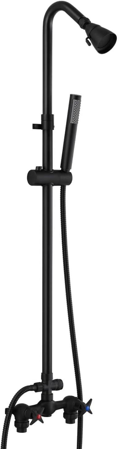 Matte Black Adjustable Height Outdoor Shower Kit with Handheld Sprayer