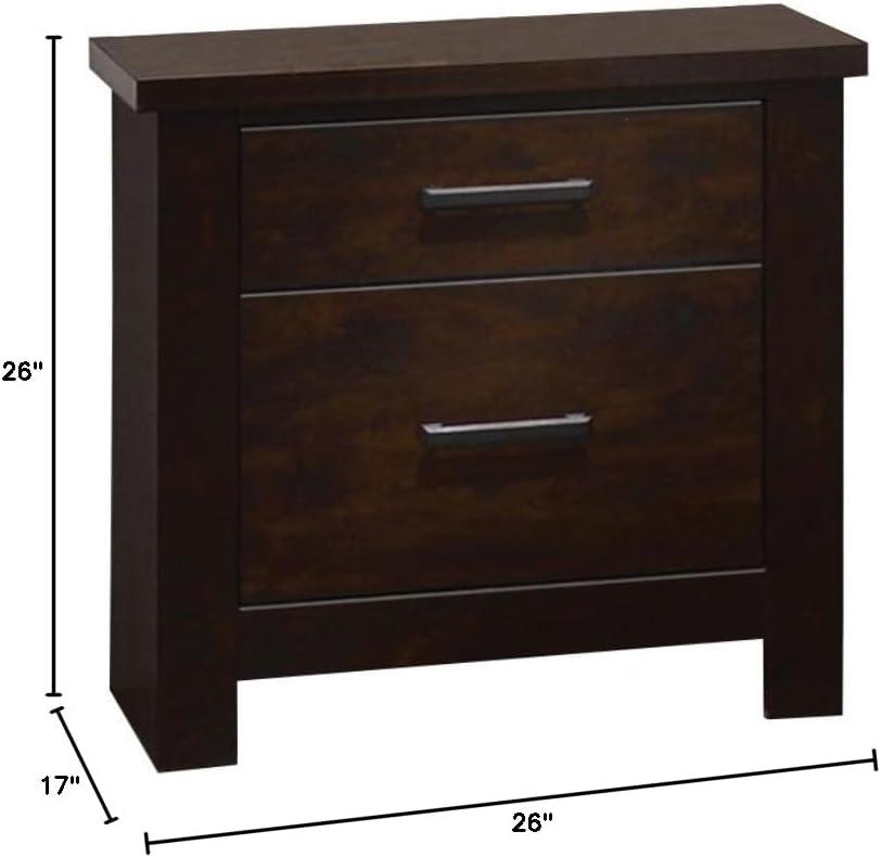 Wooden Nightstand with Two Drawers, Mahogany Brown- Saltoro Sherpi