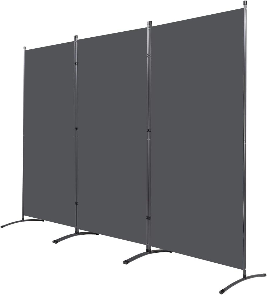 Gray 3-Panel Iron and Fabric Folding Room Divider