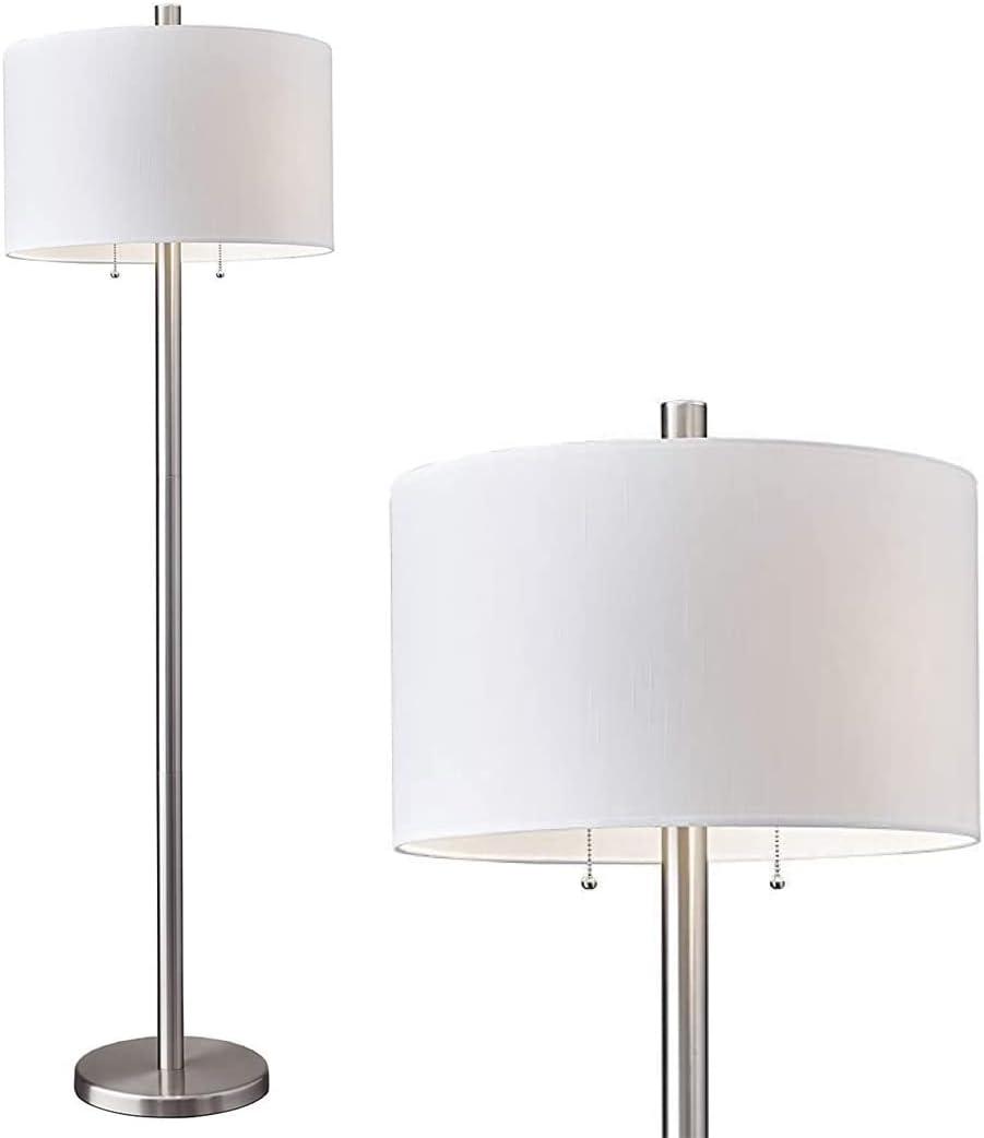 Boulevard Floor Lamp Silver/White - Adesso: Dual Pull-Chain, ETL Listed, Modern Standing Light