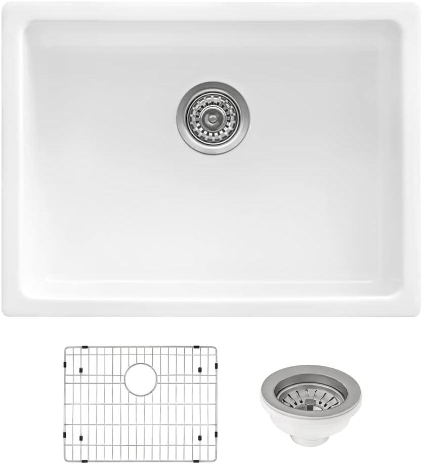 Ruvati 24-inch Fireclay Undermount / Drop-in Topmount Kitchen Sink Single Bowl - White