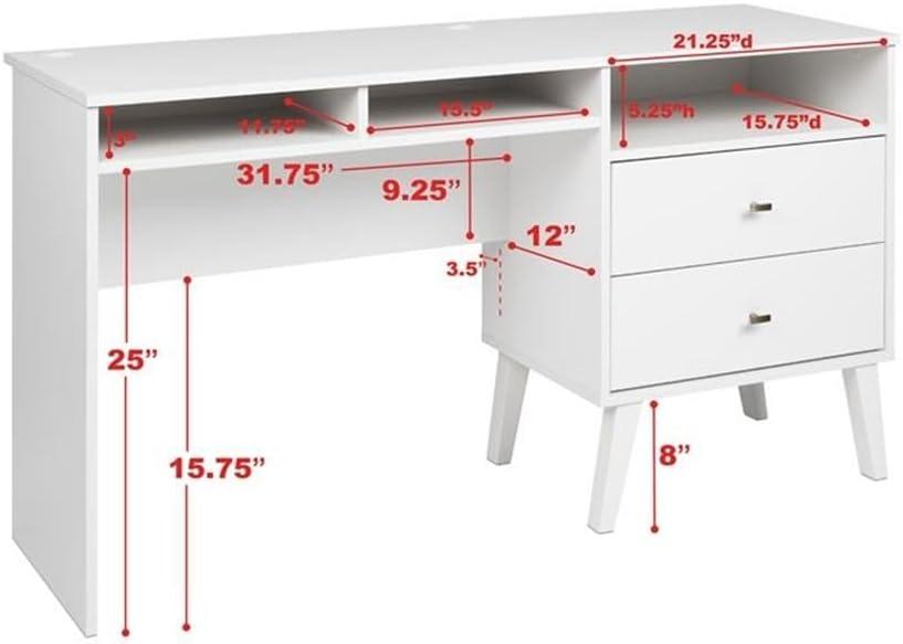 Milo Computer Desk with Side Storage and 2 Drawers - Prepac