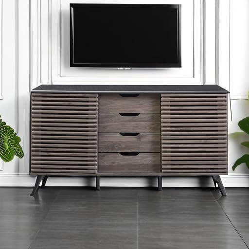 59" Havana Sliding Door 4-Drawer Sideboard in Ebony/Slate Gray