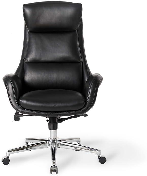 Ergonomic Executive High-Back Swivel Chair in Black Leatherette