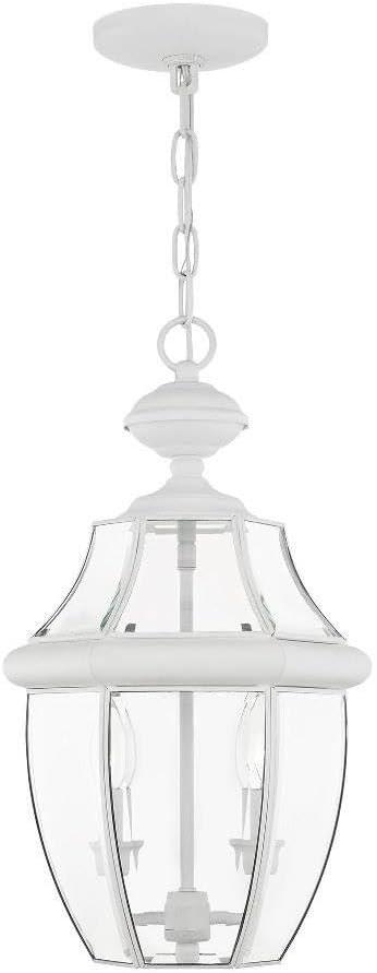 White Beveled Glass 2-Light Outdoor Hanging Lantern