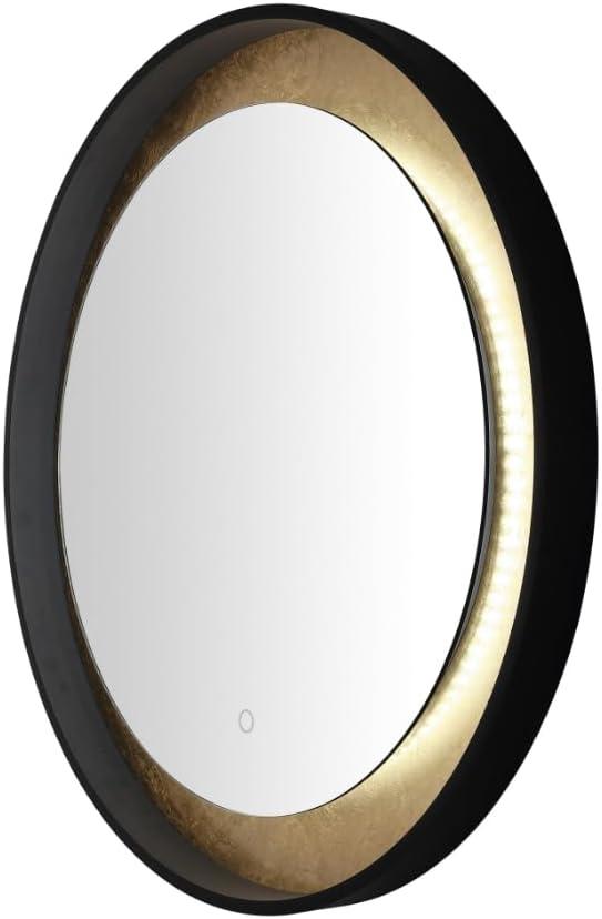 SAFAVIEH Erdem 30 Inch Aluminum Led Mirror, Black/Gold Leaf