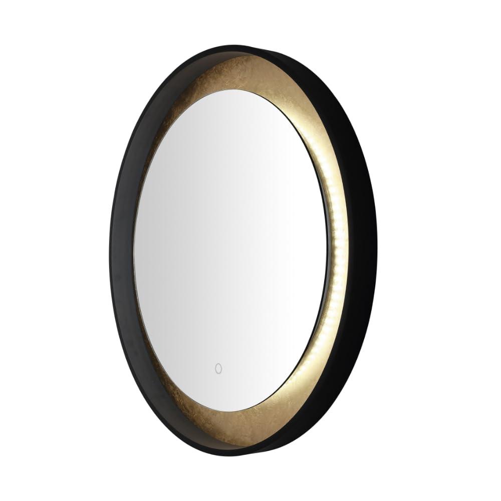 SAFAVIEH Erdem 30 Inch Aluminum Led Mirror, Black/Gold Leaf