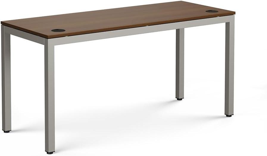 NBF at Work Writing Desk Executive Office Desk - Durable Warm Ash Laminate Computer Desk with Steel Frame - Modern Desk with 2 Grommet Holes - 60" W x 24" D (Brown)