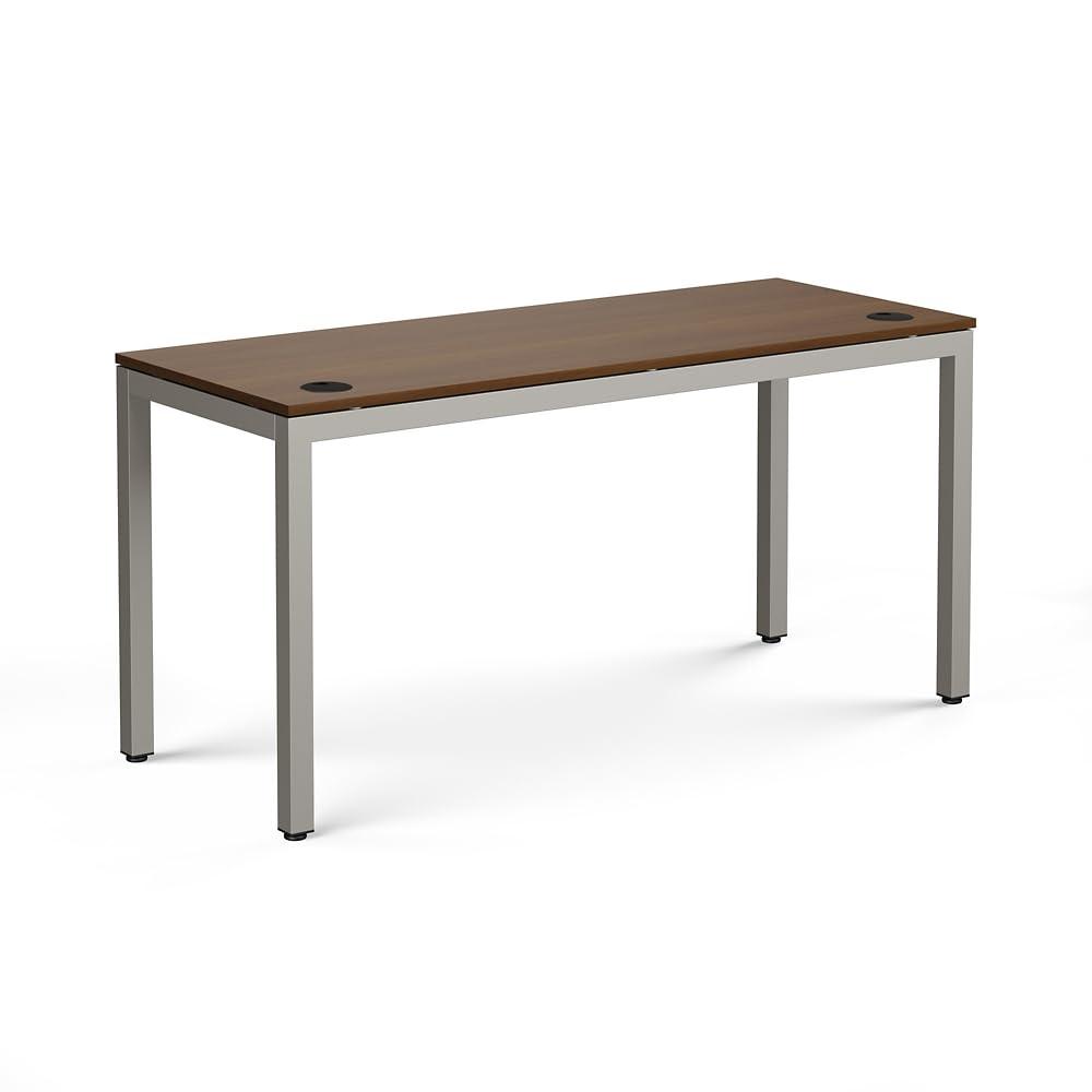 NBF at Work Writing Desk Executive Office Desk - Durable Warm Ash Laminate Computer Desk with Steel Frame - Modern Desk with 2 Grommet Holes - 60" W x 24" D (Brown)