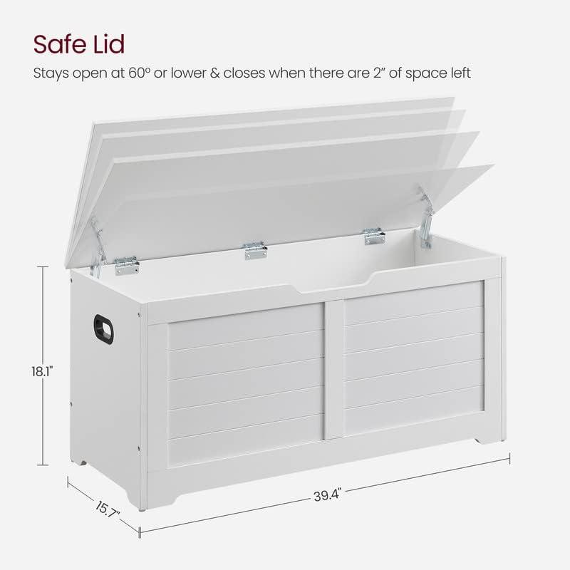 Storage Chest, Storage Trunk with 2 Safety Hinges, Organizer Bench for Entryway, 15.7 x 39.4 x 18.1 Inches, White