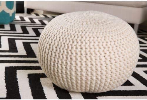 Surya Su Pouf Area Rug POUF-78 Antique White Purl Knitted 18" x 18" x 12"