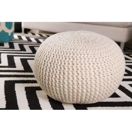 Surya Su Pouf Area Rug POUF-78 Antique White Purl Knitted 18" x 18" x 12"