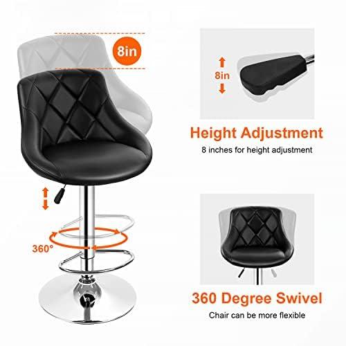 MarketLane Bar Stools Set of 2,Modern PU Leather,Armless with Backrest Swivel Bar Stools,Height Adjustable Swivel Barstool Hydraulic Island Bar Stools Armless Kitchen Counter Bar Chairs,Black