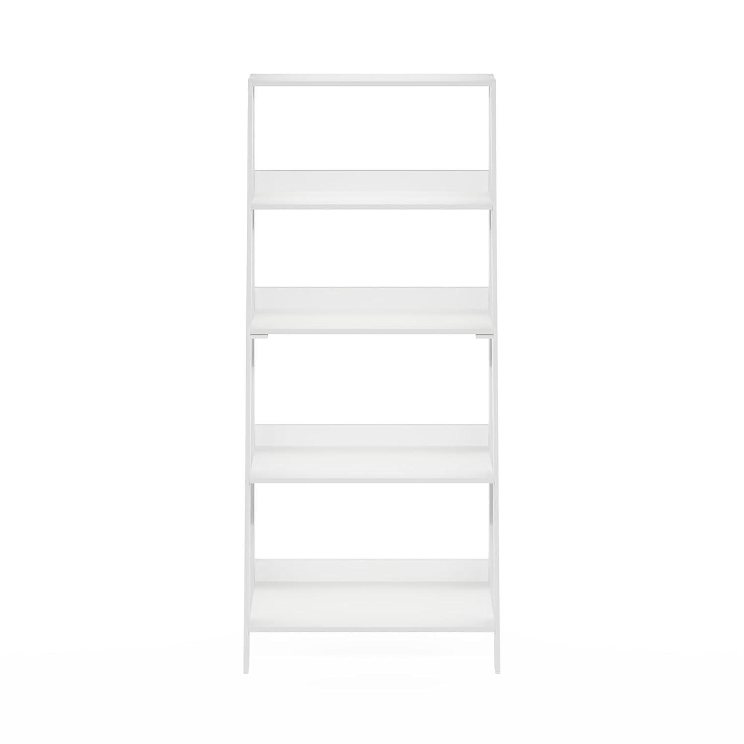 Furinno Ladder Bookcase Display Shelf, 5-Tier, White
