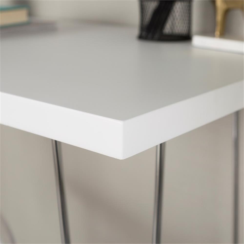 Walker Edison MDF Wood Writing Desk with Chrome Metal Legs in White