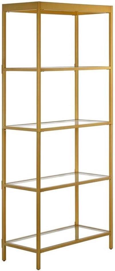 Aurelia 70'' Brass and Tempered Glass Minimalist Bookcase