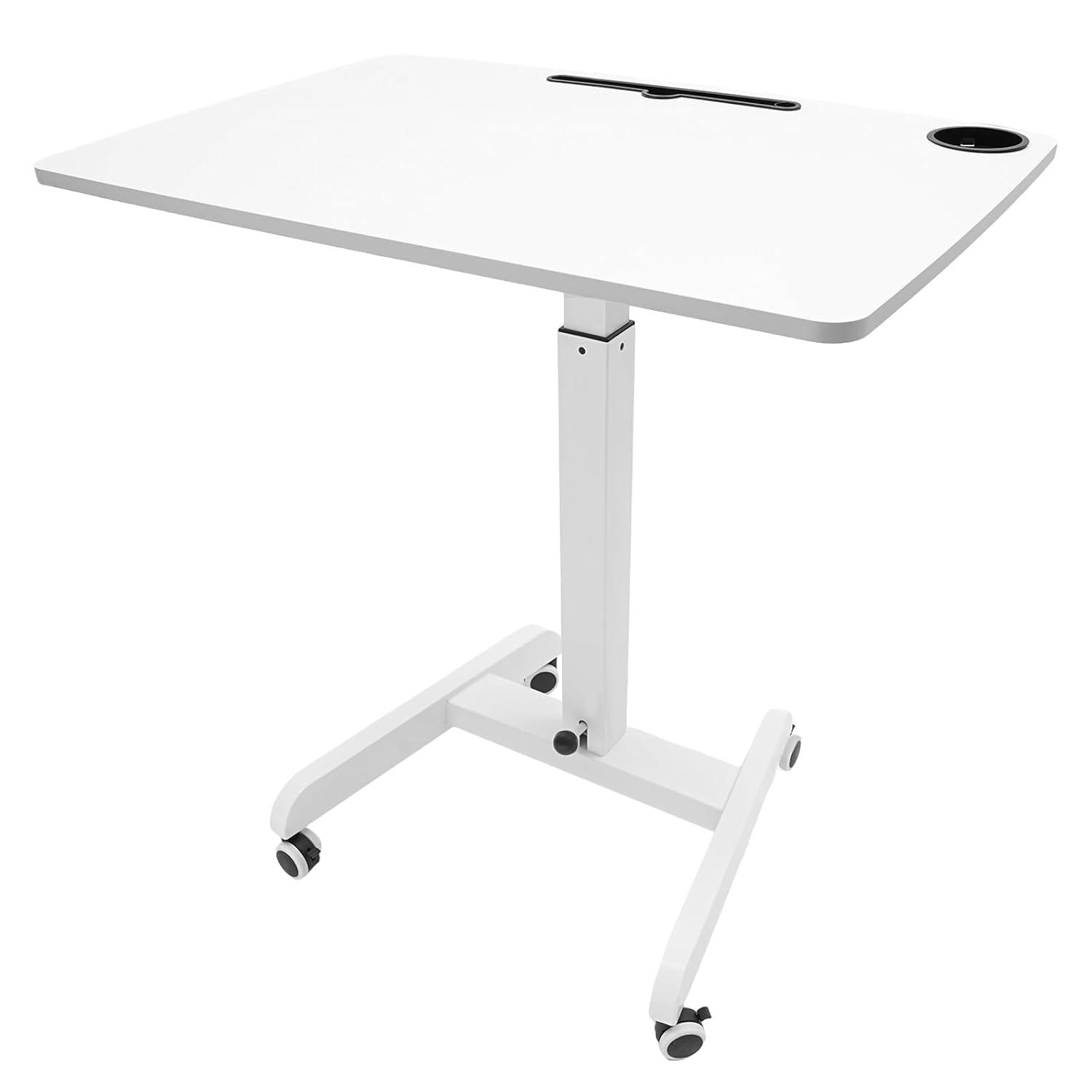 XIANERS Mobile Standing Desk Pneumatic Computer Table Adjustable Height Mobile Stand Up Desk With Wheels Portable Rolling Desk Computer Desk Laptop Desk Standing Table latest