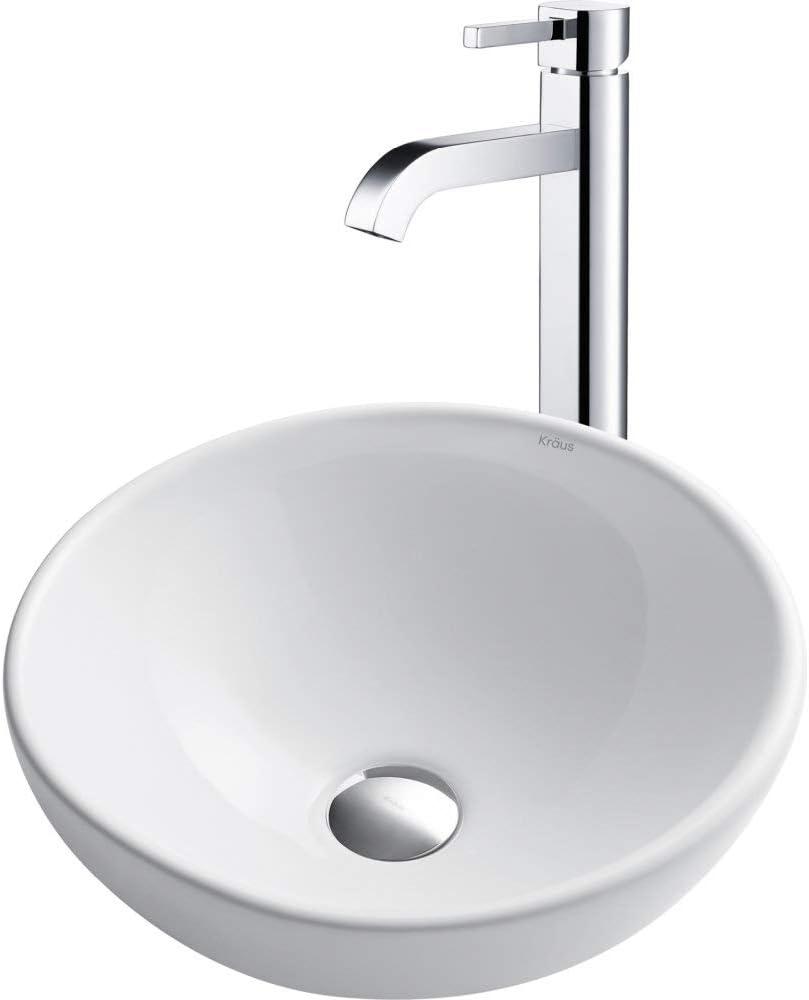 Ceramic Circular Vessel Bathroom Sink with Faucet