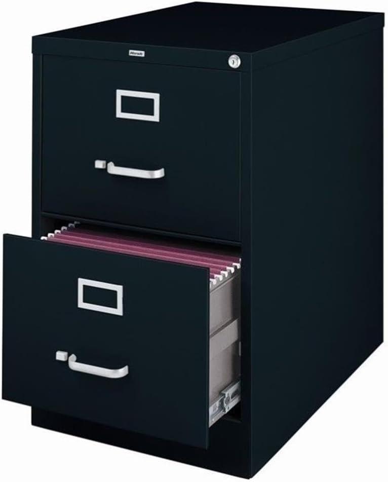 Hirsh 25" Deep 2 Drawer Legal Width Metal Vertical File Cabinet, Commercial Grade, Black