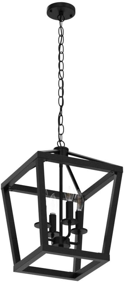 4 Light Chandelier, Industrial Ceiling Light Black Lantern Light Fixtures with Farmhouse Metal Cage Adjustable Height Rustic Geometric Hanging Light E12 Base for Kitchen Island, Entryway, Indoor