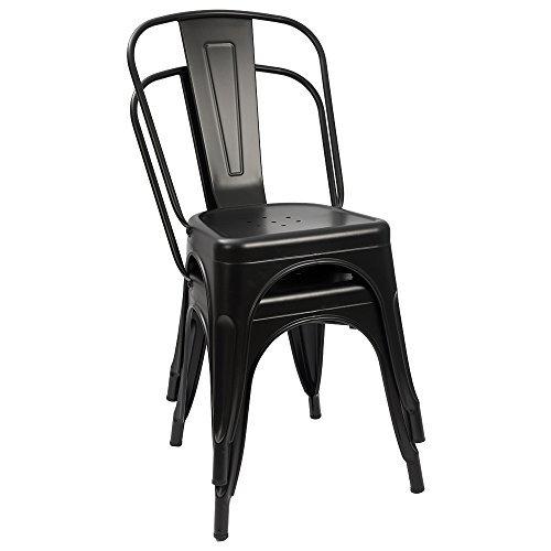 Iron Metal Dining Chairs Stackable Side Chairs Bar Chairs with Back Indoor/Outdoor Classic/Chic/Industrial/Vintage Bistro Trattoria Kitchen Restaurant Matte Black, Set of 4