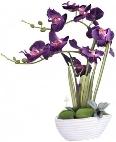 Large Artificial Potted Orchid Plant, Silk Flower Arrangement with Ceramics Vase, Deep Purple