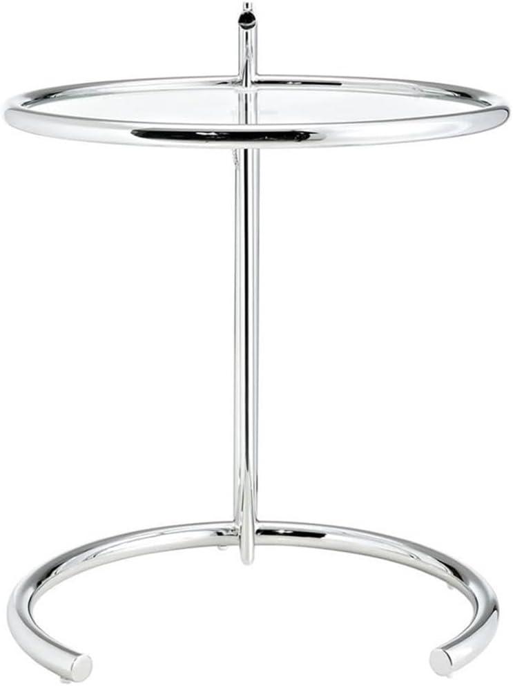 Eileen Gray Side Table Silver - Modway: Adjustable Height, Modern Classic, 20" Round Glass Top