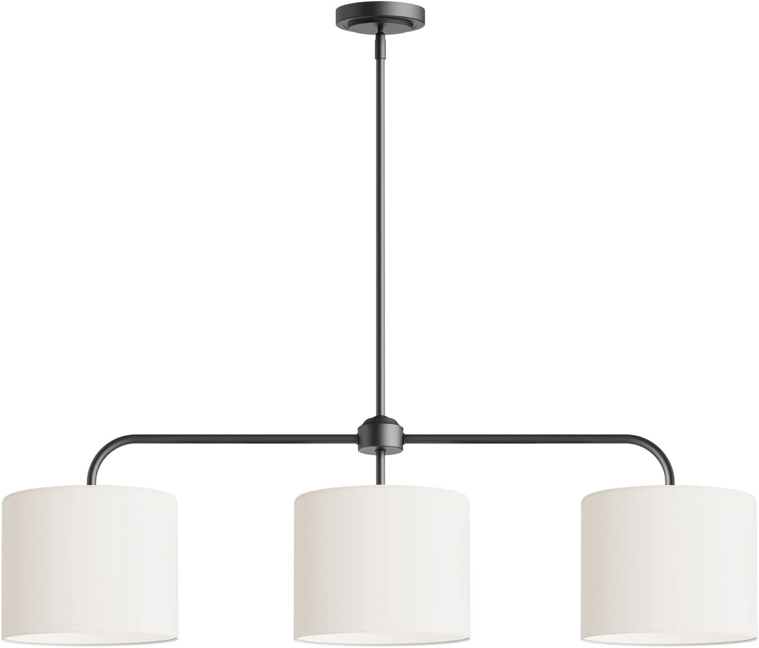 Matte Black 3-Light Linear Pendant with White Drum Shades