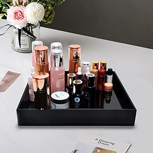 Waterproof Acrylic Vanity Tray, Remote Control Sturdy Valet Tray Organizer, Lucite Nightstand Dresser or Bathroom Organizer for Change, Coin, Key, Phone, Glasses, (Black-10x10inch )