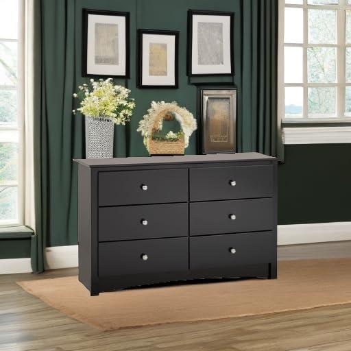 Prepac Sonoma Dresser Black: 6-Drawer Storage, Wood Composite, 29" High Bedroom Furniture