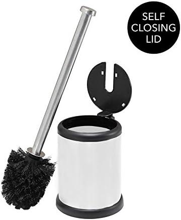 Self Closing Lid Toilet Brush and Holder White - Bath Bliss: Stainless Steel Bathroom Cleaning Accessory