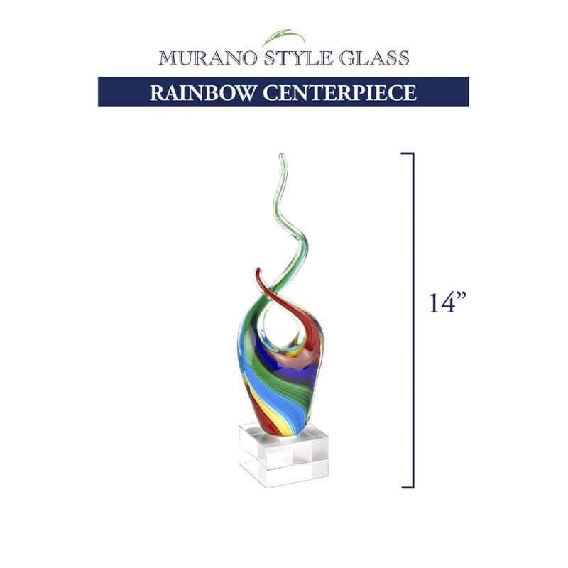 Elegant Rainbow Murano-Style 14" Crystal Glass Sculpture