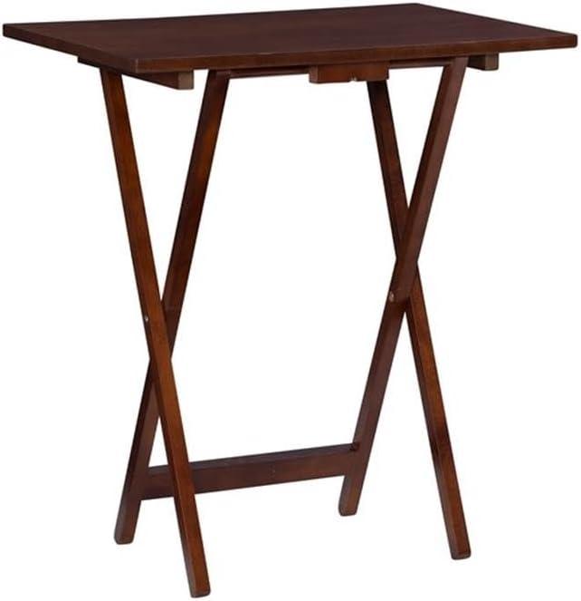 Pemberly Row Transitional Solid Wood Five Piece Tray Table Set in Hazelnut Brown