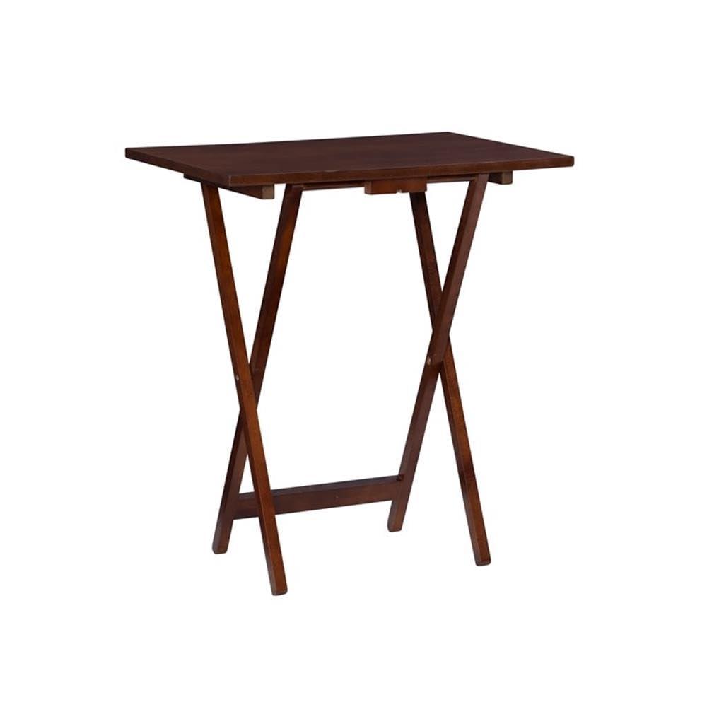 Pemberly Row Transitional Solid Wood Five Piece Tray Table Set in Hazelnut Brown