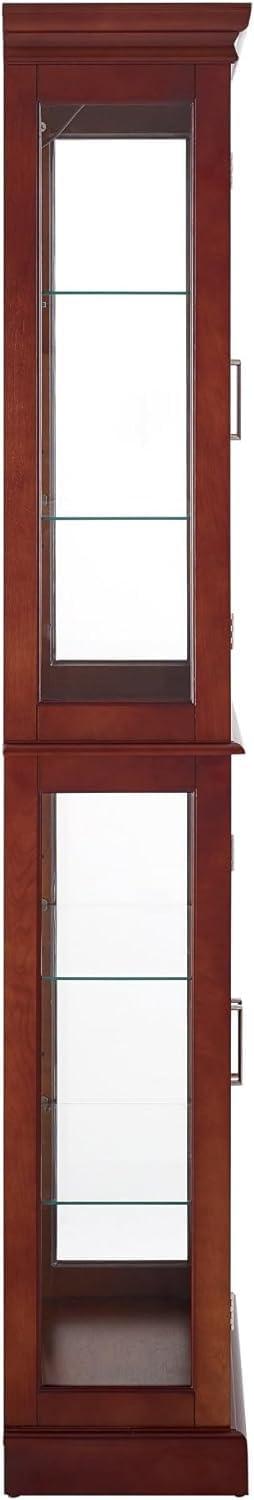 Curio Cabinet with Adjustable Shelves, Mirrored Back, Tempered Glass Doors, 6 Tier, Cherry