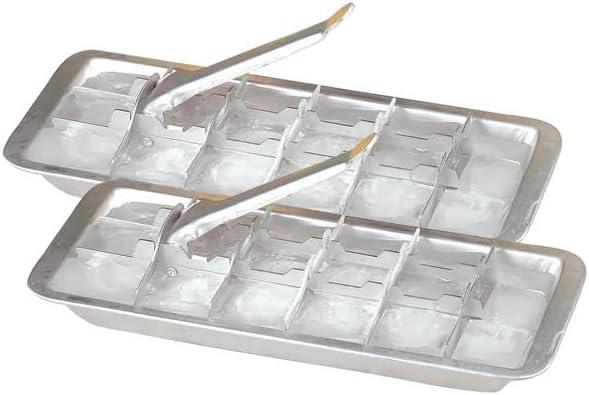 Vintage Kitchen Aluminum Metal Ice Cube Trays, Set of 1 – Each Tray Features 18 Slot Ice Cube Maker with Easy Release Handle