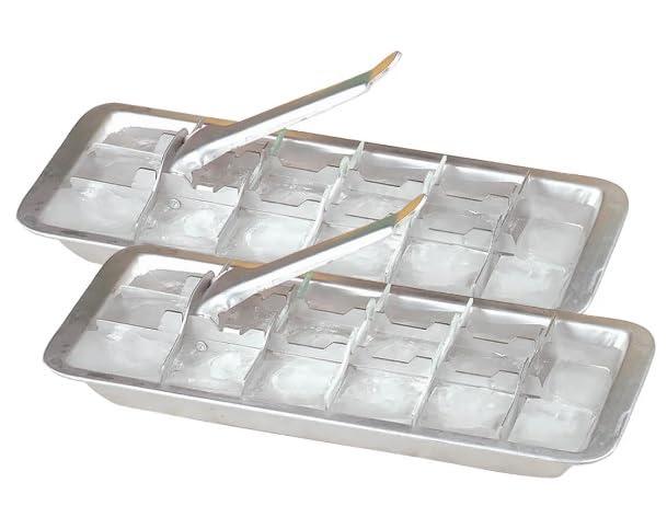 Vintage Kitchen Aluminum Metal Ice Cube Trays, Set of 1 – Each Tray Features 18 Slot Ice Cube Maker with Easy Release Handle