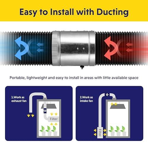 iPower 6 Inch Inline Duct Fan 240 CFM, HVAC Booster Exhaust Ventilation Fan with Low Noise for Basements, Bathrooms, Grow Tents, Kitchens and Attics, Silver