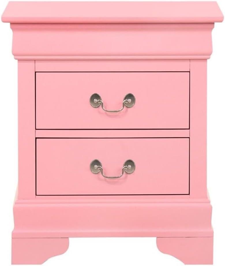 Glory Furniture Louis Phillipe 2 Drawer Nightstand in Pink