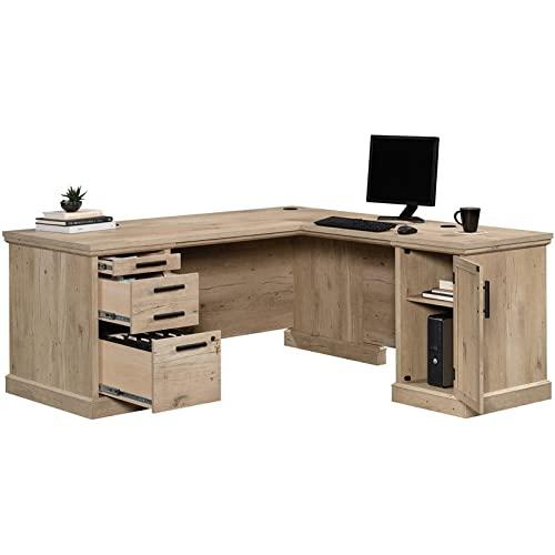 Black Wood L-Shaped Computer Desk with Drawer and Filing Cabinet