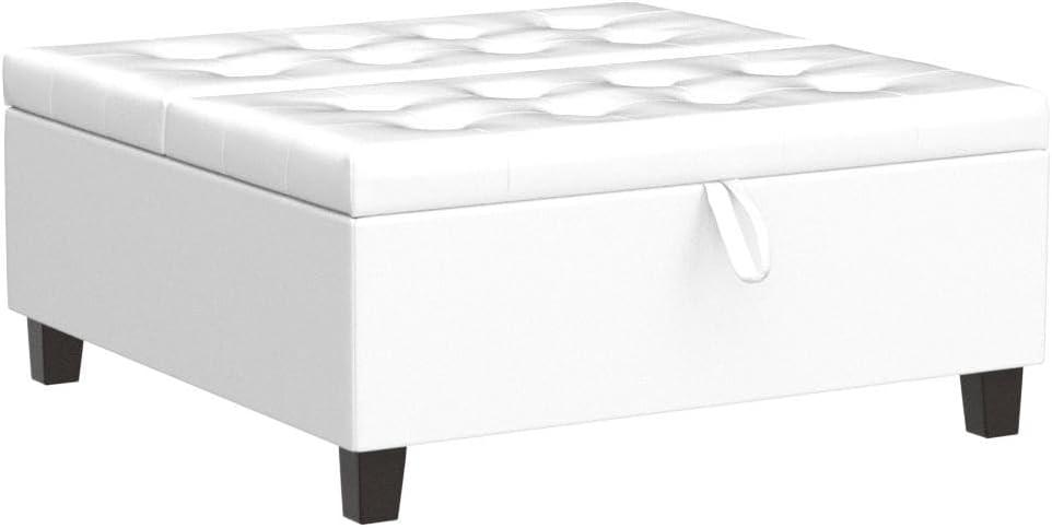 Ciara White Tufted Leather Lift-Top Storage Ottoman