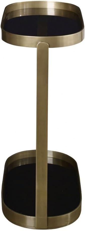 Adia Black and Gold Oval Metal and Glass Side Table