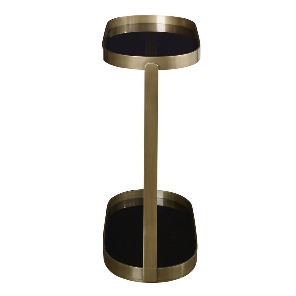 Adia Black and Gold Oval Metal and Glass Side Table