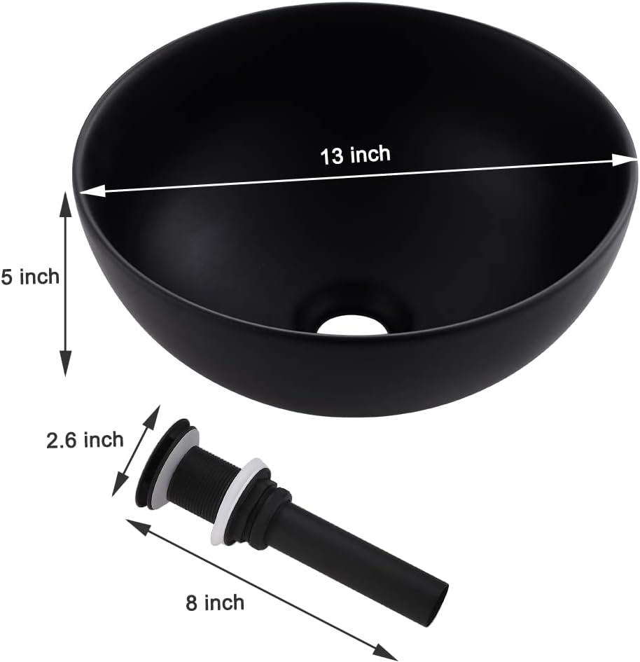 Matte Black Square Ceramic Above-Counter Vessel Sink with Pop-Up Drain