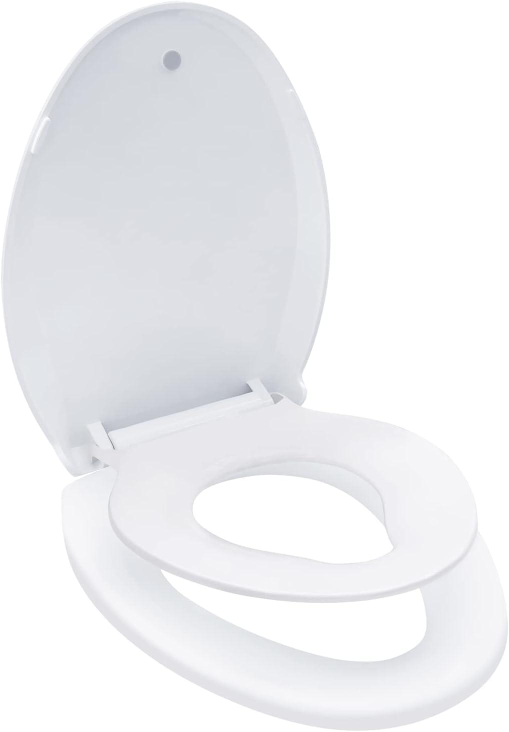 Danolapsi Elongated Toilet Seat with Built in Potty Training Seat,Quiet-Close Lid and Seat,Never Loosen,Potty Training Toilet Seat for Toddlers,Quick-Attach Hardware,Fits both Adult and Child