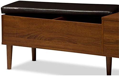 Baxton Studio Merrick Mid-century 1-drawer 2-tone Oak and Dark Brown Wood Entryway Storage Cushioned Bench Shoe Rack