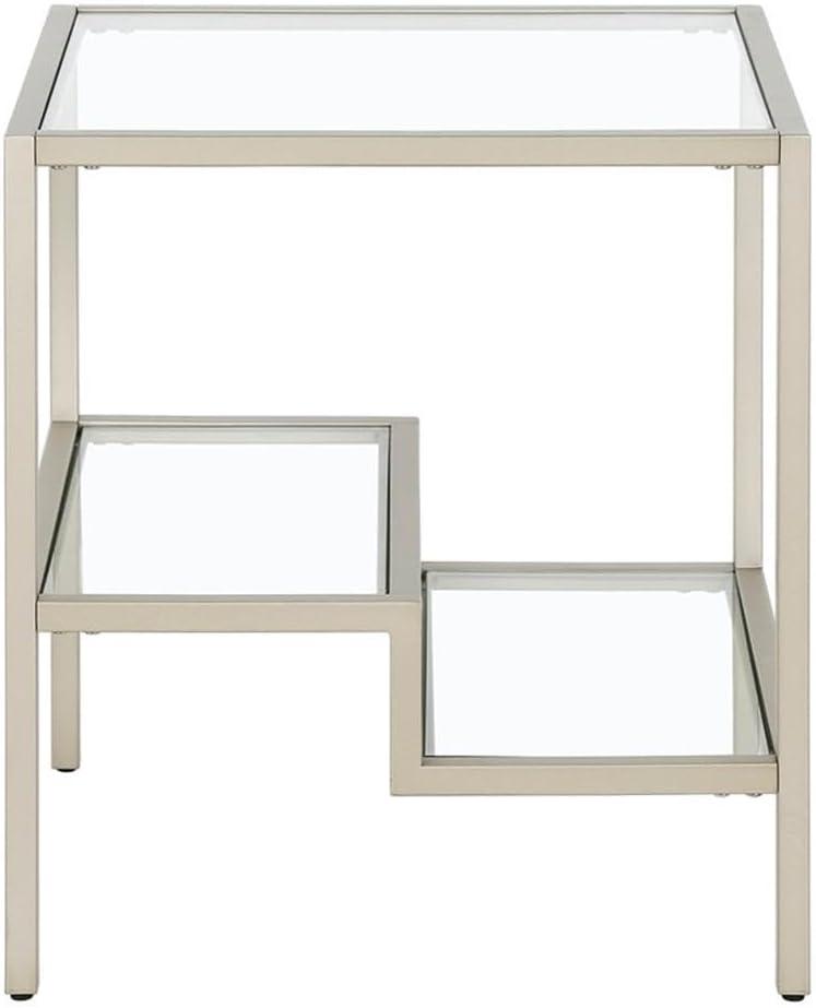 Evelyn&Zoe Lovett 20" Wide Square Side Table, Satin Nickel